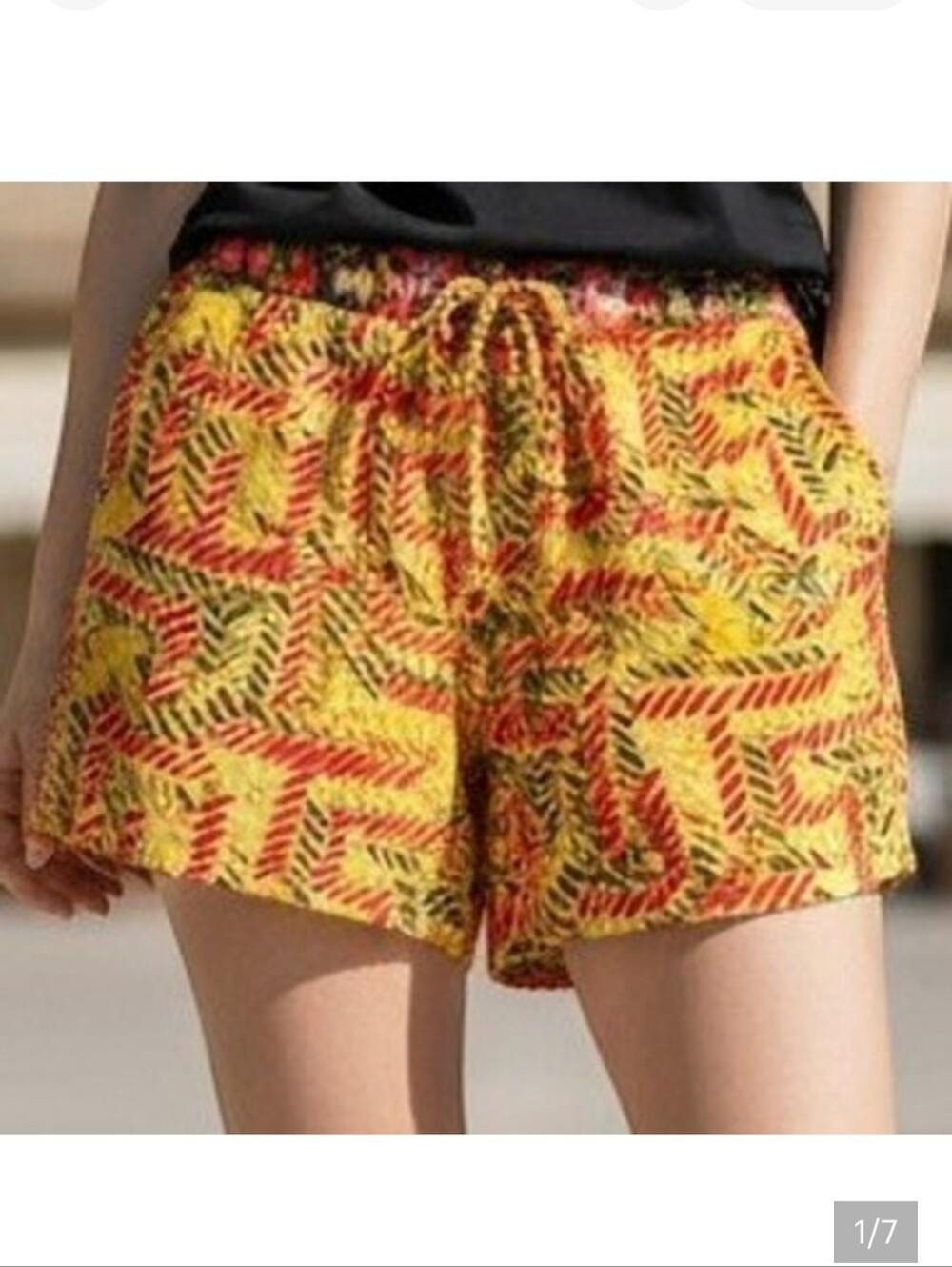 Sundance Womens Yellow Red Abstract Print Cotton Drawstring Shorts